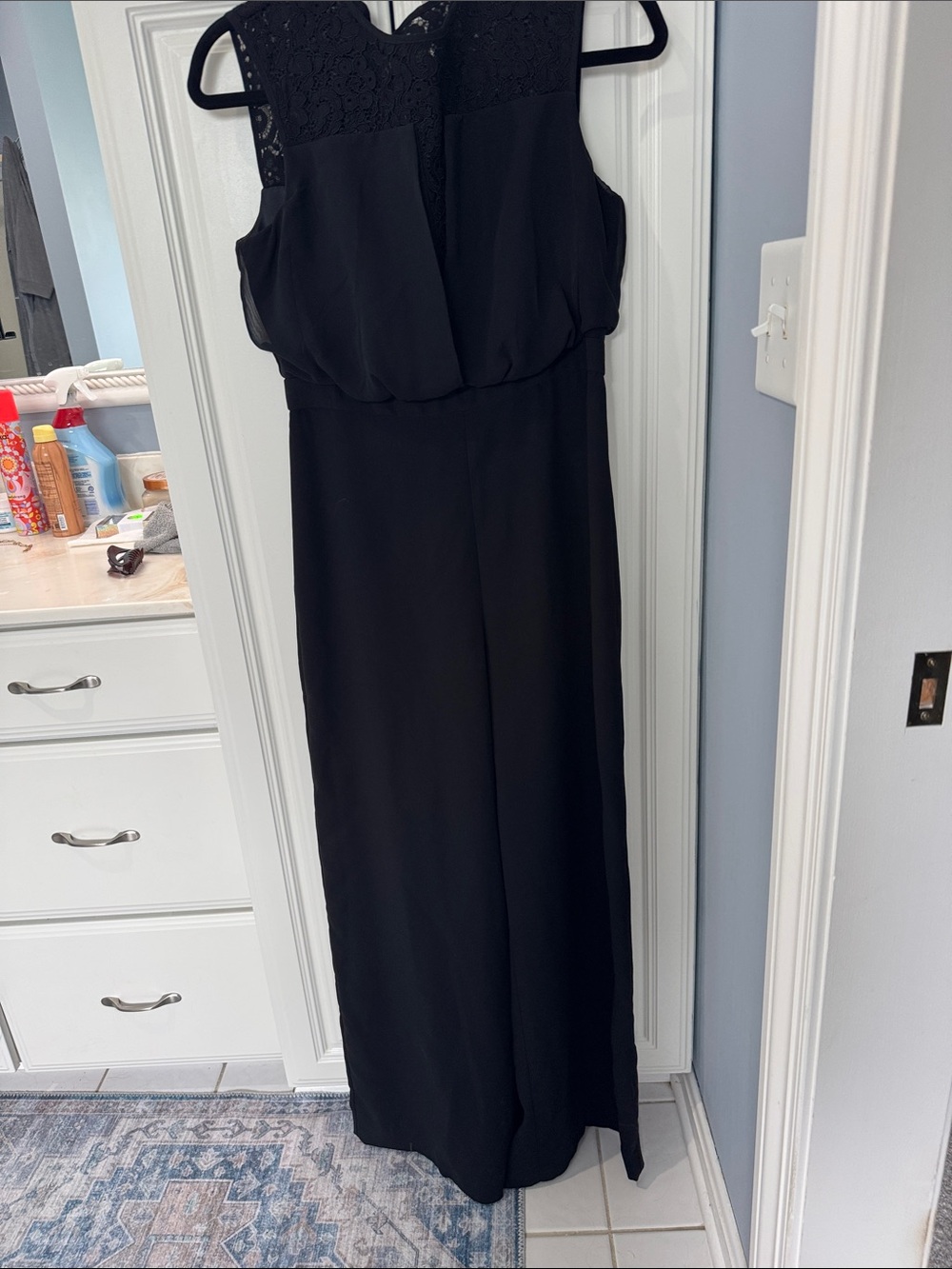 WHBM Sz 6 Women’s Black Sleeveless Lace Yoke Jumpsuit New